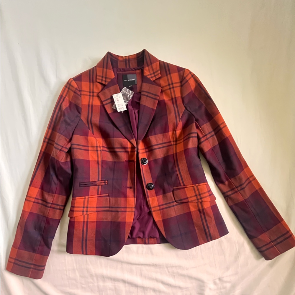 The Limited Red and Purple Blazer with Classic Plaid Design